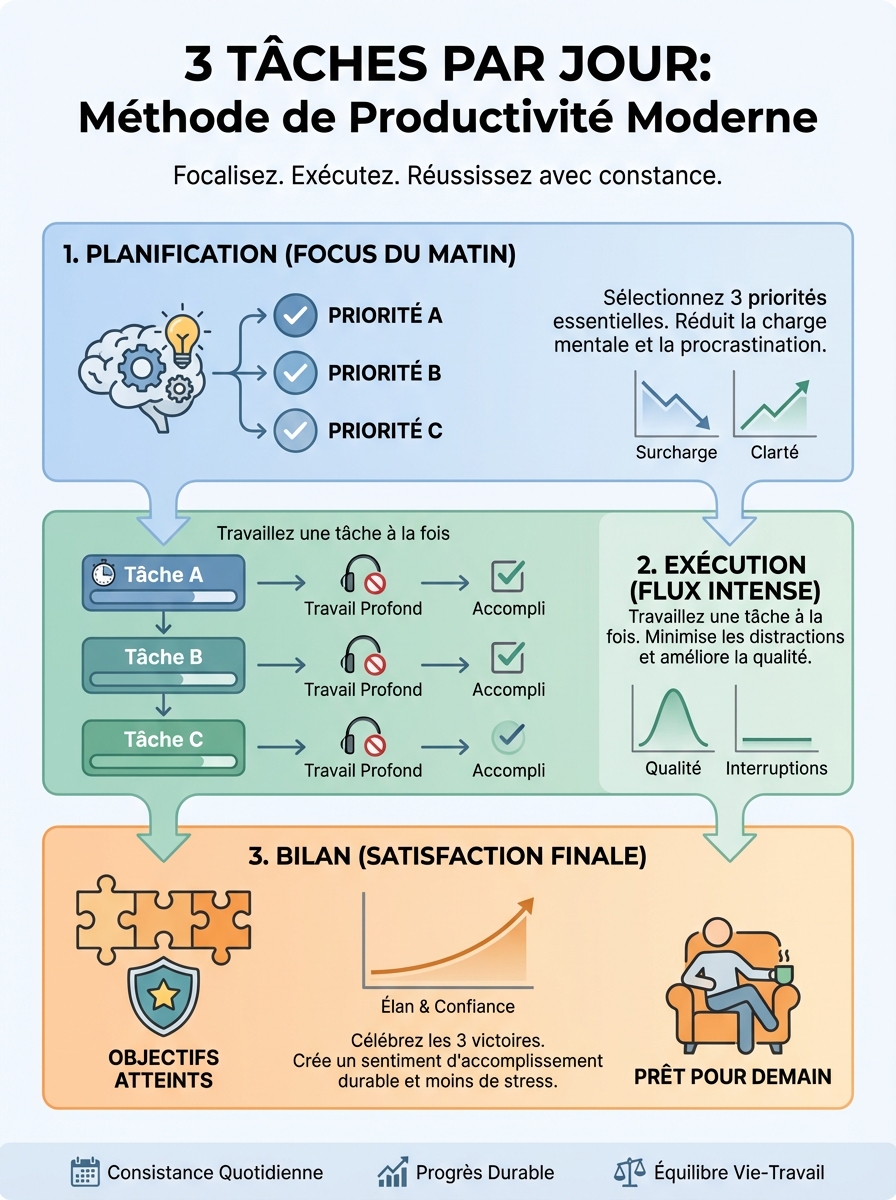 Infographie 3 tâches par jour