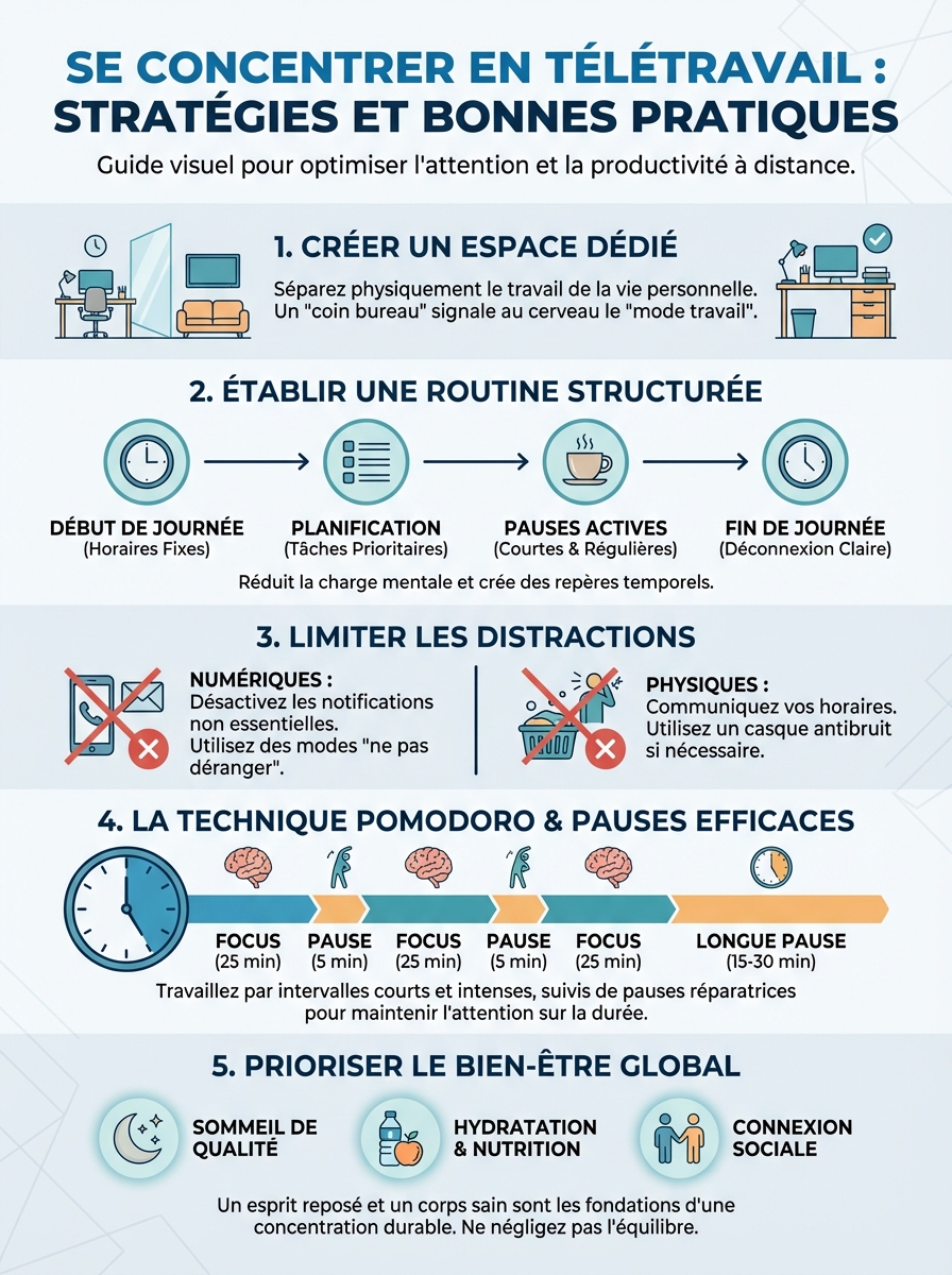 Infographie se concentrer télétravail