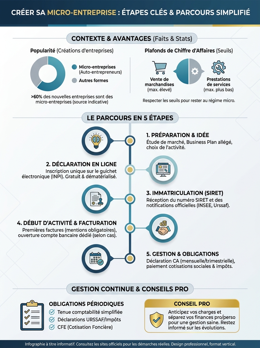 Infographie créer sa micro-entreprise étapes