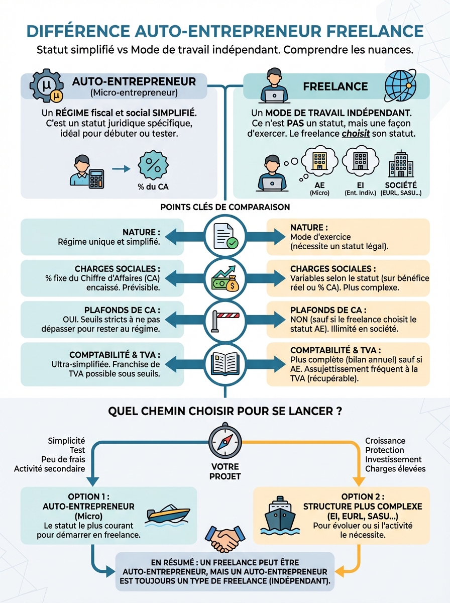 Infographie différence auto-entrepreneur freelance