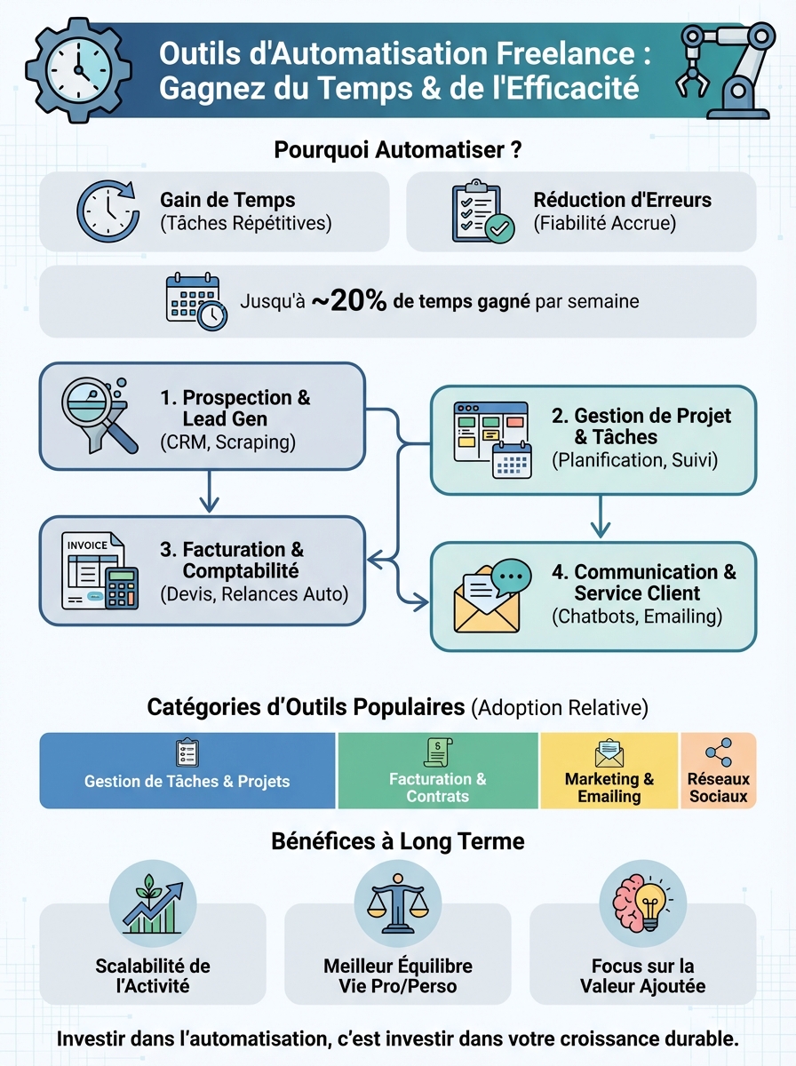 Infographie outils automatisation freelance
