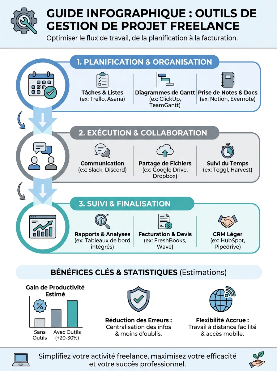 Infographie outils gestion de projet freelance