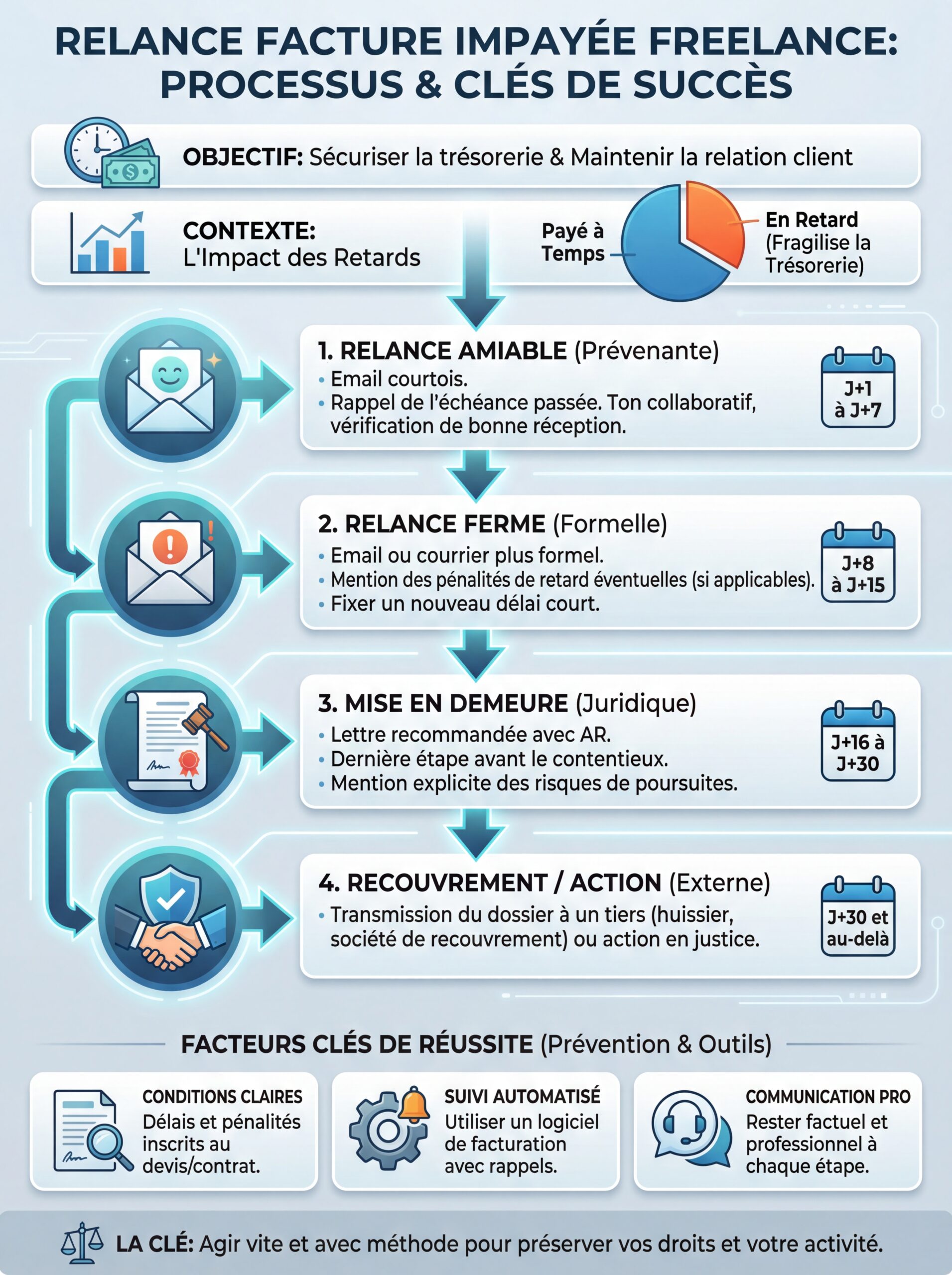 Infographie relance facture impayée freelance