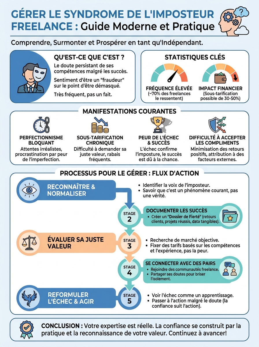 Infographie gérer le syndrome de l'imposteur freelance